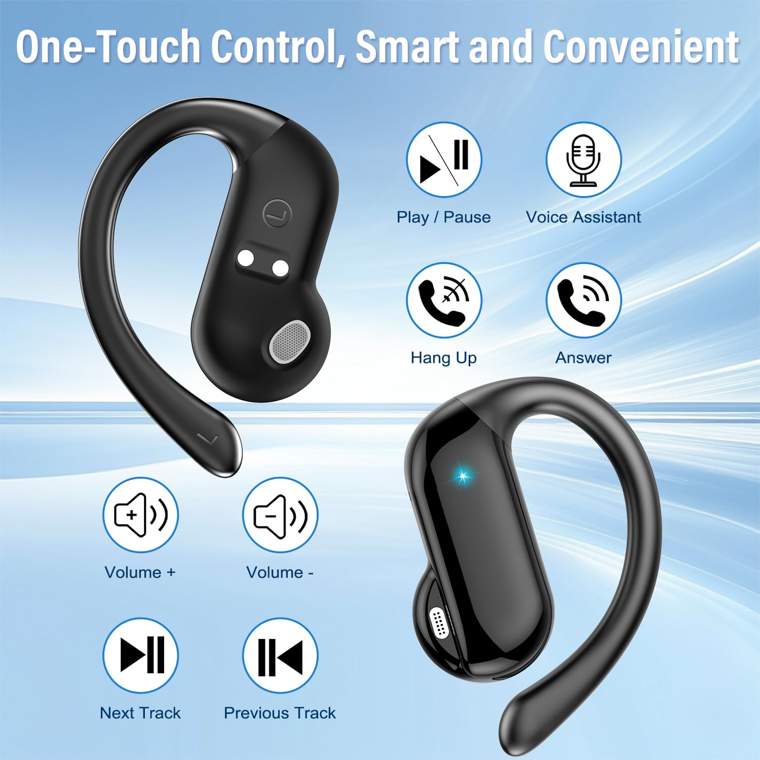 Sports Earphone Hook - Fones de Ouvido Open-Ear Bluetooth 5.4